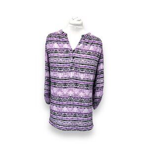 Faded Glory Womens 3X (22W-24W) Purple & Black With Abstract Print Blouse